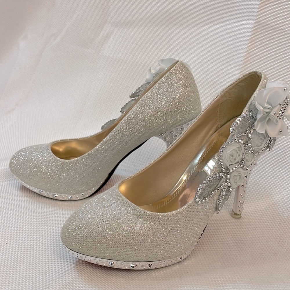 Elegant Glitter Heels with Floral Accents